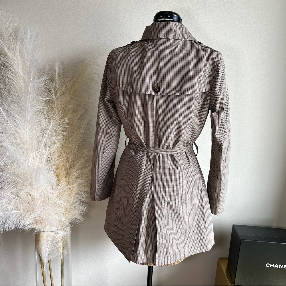 Banana Republic Checkered Neutral Plaid Tan Trench Coat - Picture 2 of 14